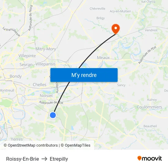 Roissy-En-Brie to Etrepilly map
