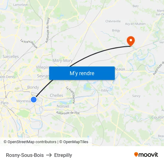 Rosny-Sous-Bois to Etrepilly map