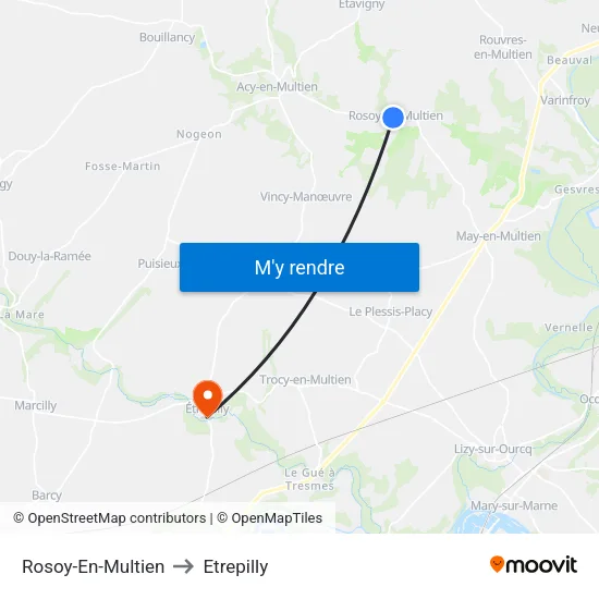 Rosoy-En-Multien to Etrepilly map