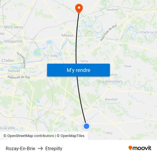 Rozay-En-Brie to Etrepilly map