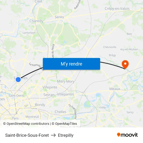 Saint-Brice-Sous-Foret to Etrepilly map