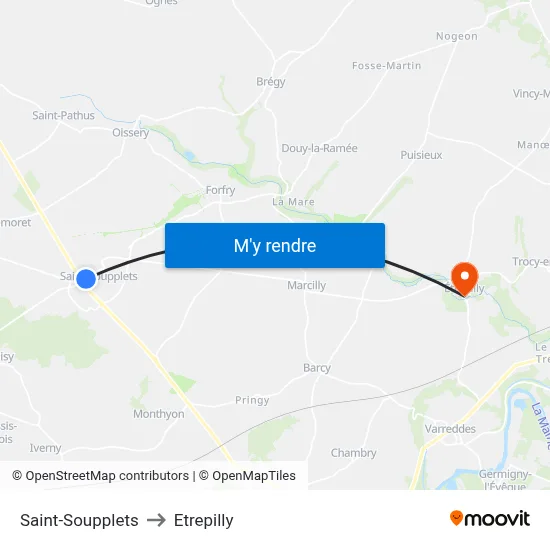 Saint-Soupplets to Etrepilly map