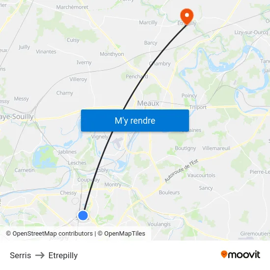 Serris to Etrepilly map