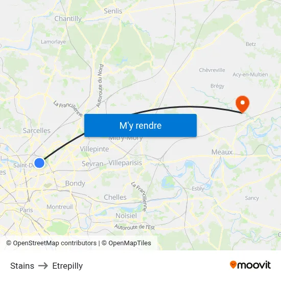 Stains to Etrepilly map