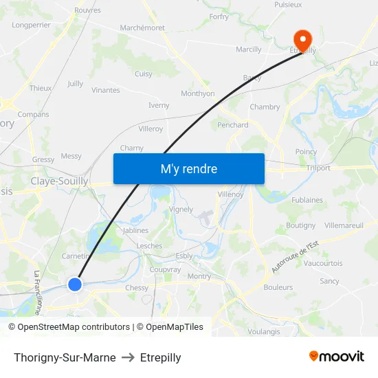 Thorigny-Sur-Marne to Etrepilly map