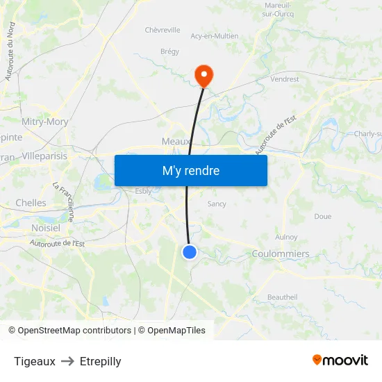 Tigeaux to Etrepilly map