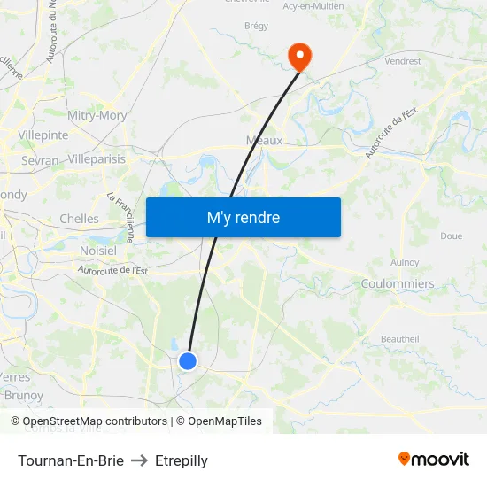 Tournan-En-Brie to Etrepilly map