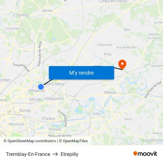Tremblay-En-France to Etrepilly map