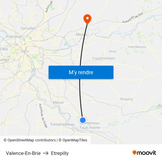 Valence-En-Brie to Etrepilly map