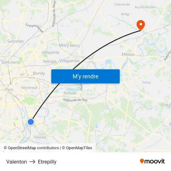 Valenton to Etrepilly map