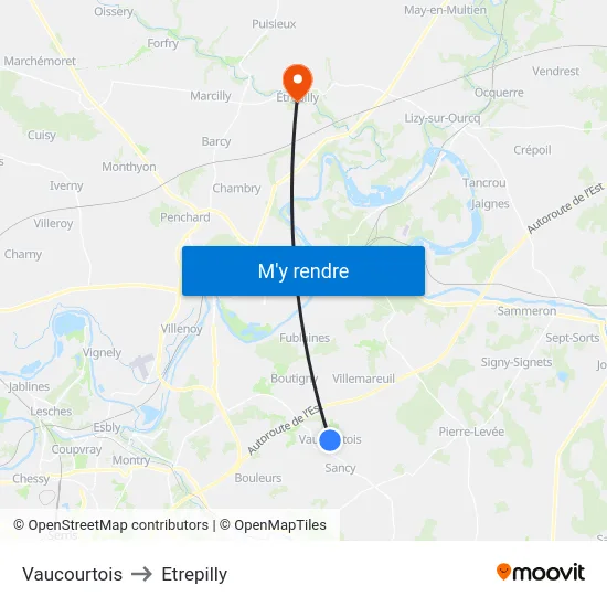 Vaucourtois to Etrepilly map