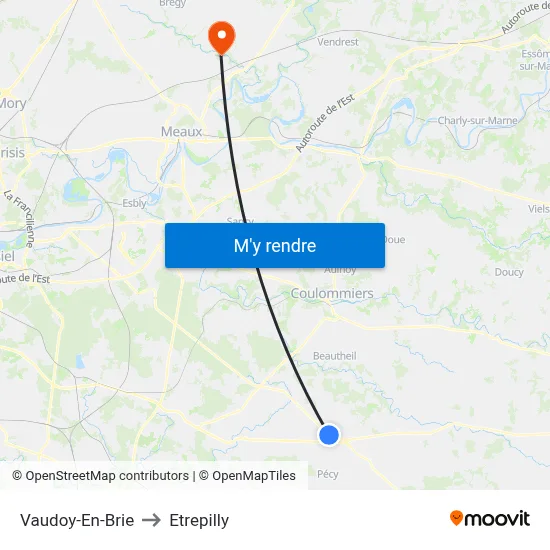 Vaudoy-En-Brie to Etrepilly map