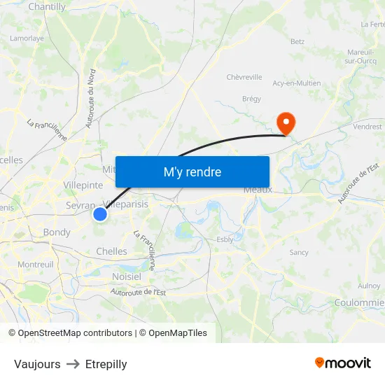 Vaujours to Etrepilly map