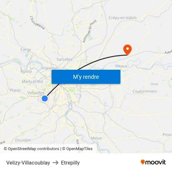 Velizy-Villacoublay to Etrepilly map