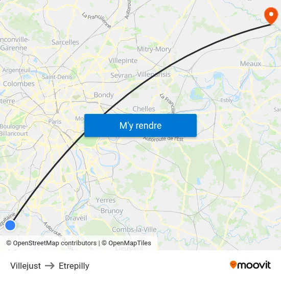 Villejust to Etrepilly map