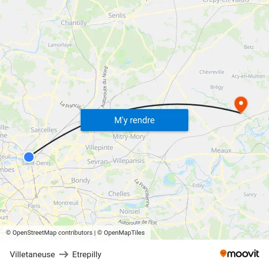 Villetaneuse to Etrepilly map