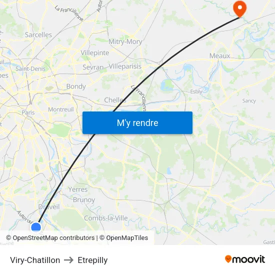 Viry-Chatillon to Etrepilly map