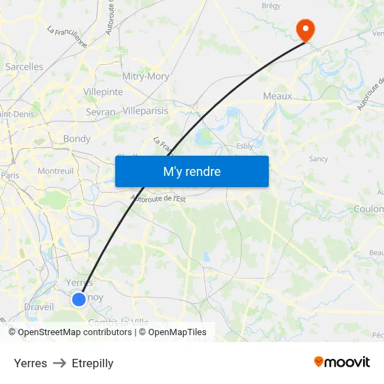 Yerres to Etrepilly map