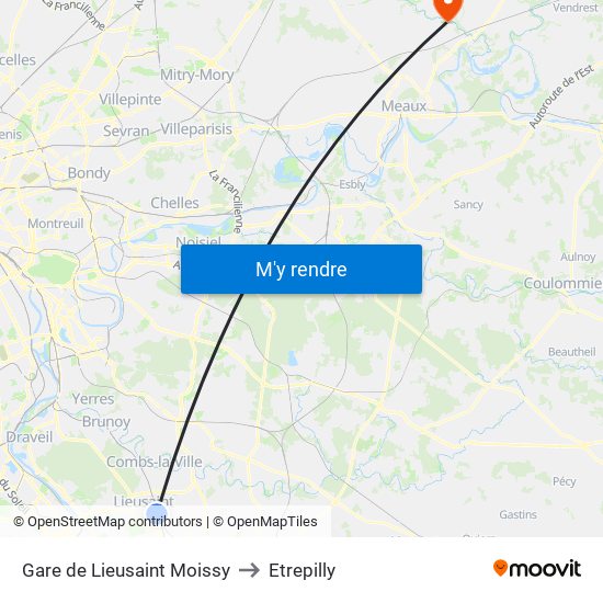 Gare de Lieusaint Moissy to Etrepilly map