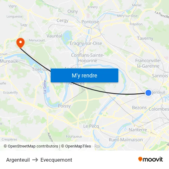 Argenteuil to Evecquemont map
