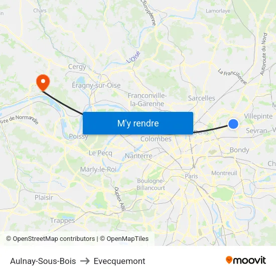Aulnay-Sous-Bois to Evecquemont map