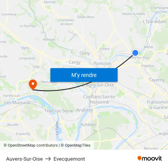 Auvers-Sur-Oise to Evecquemont map