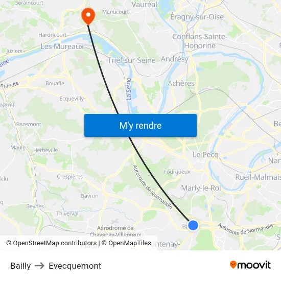 Bailly to Evecquemont map