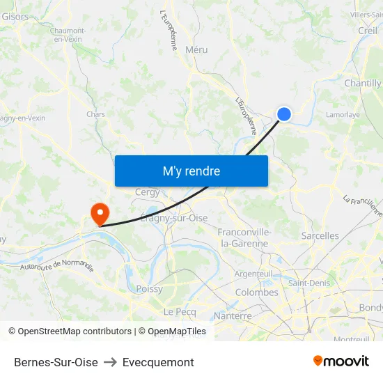 Bernes-Sur-Oise to Evecquemont map