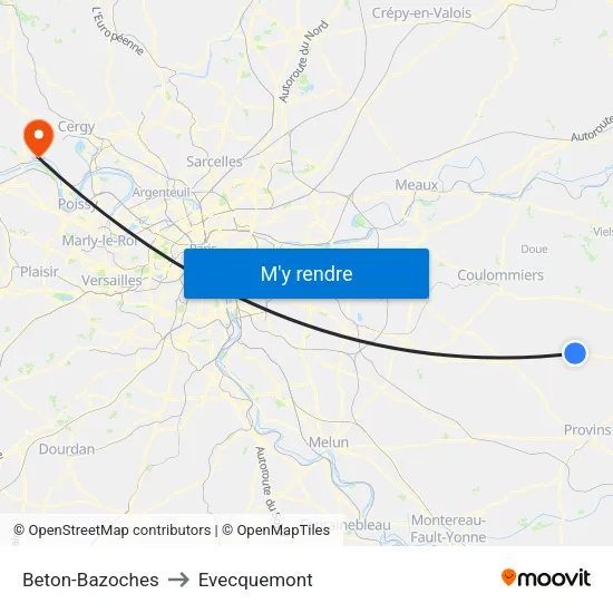 Beton-Bazoches to Evecquemont map