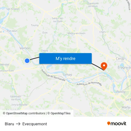 Blaru to Evecquemont map