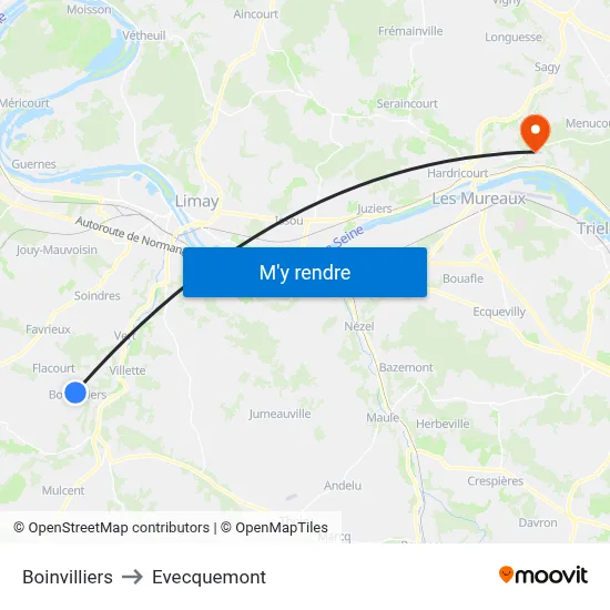 Boinvilliers to Evecquemont map