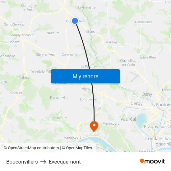 Bouconvillers to Evecquemont map