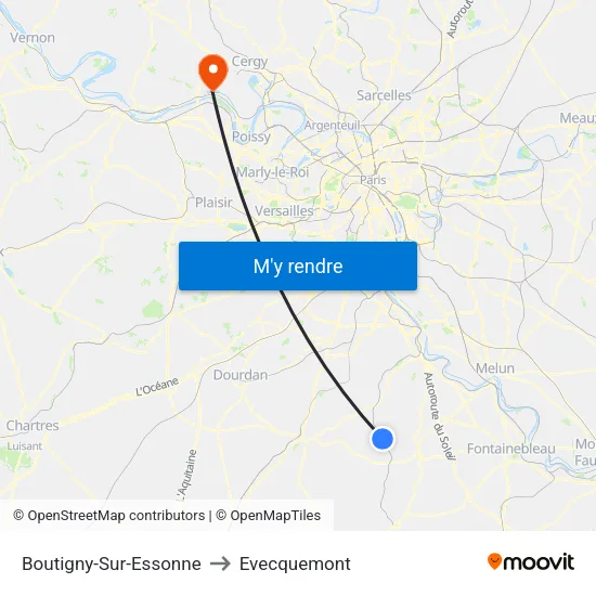 Boutigny-Sur-Essonne to Evecquemont map
