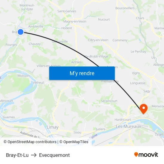 Bray-Et-Lu to Evecquemont map