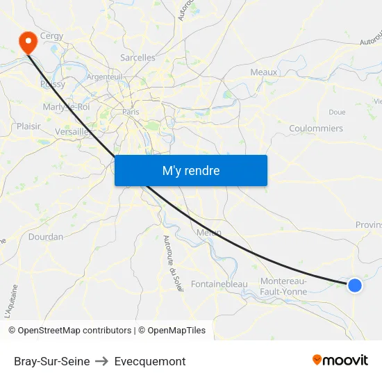 Bray-Sur-Seine to Evecquemont map
