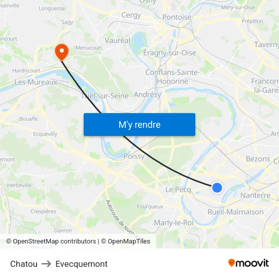 Chatou to Evecquemont map