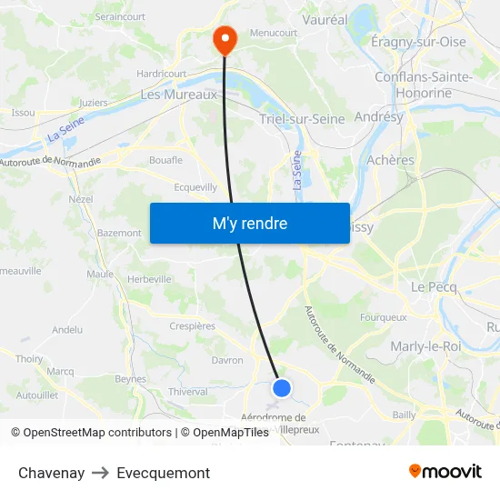 Chavenay to Evecquemont map