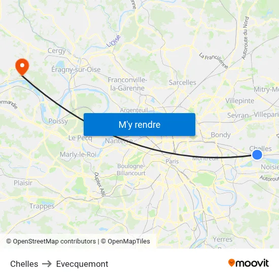 Chelles to Evecquemont map