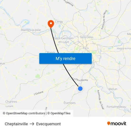Cheptainville to Evecquemont map