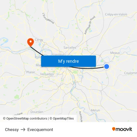 Chessy to Evecquemont map