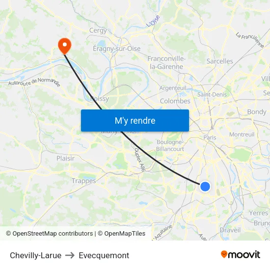 Chevilly-Larue to Evecquemont map