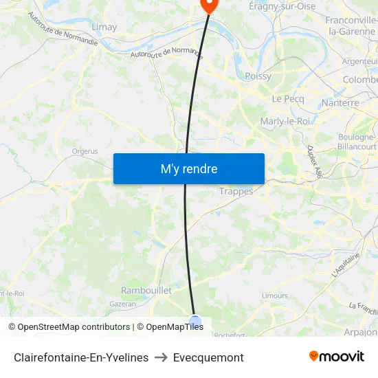 Clairefontaine-En-Yvelines to Evecquemont map