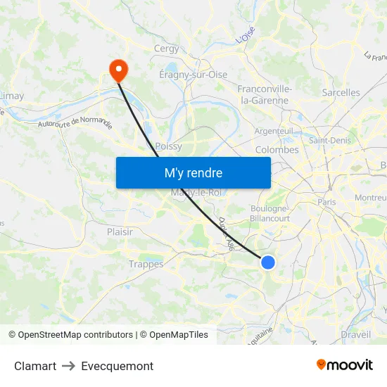 Clamart to Evecquemont map