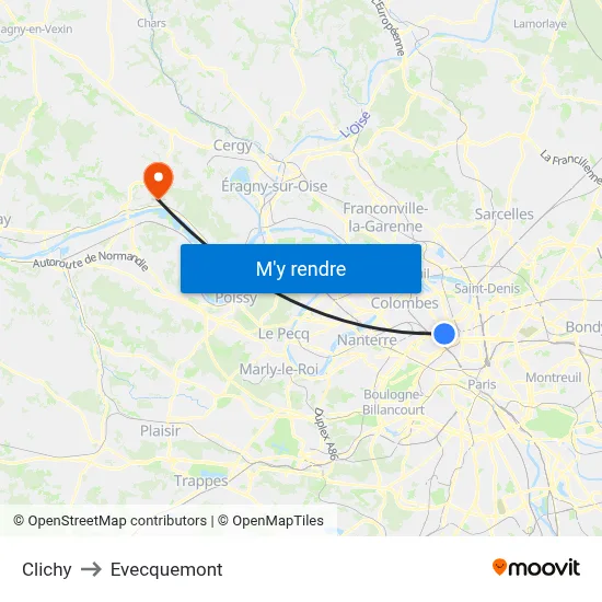 Clichy to Evecquemont map