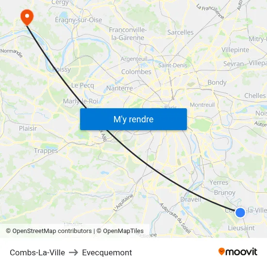 Combs-La-Ville to Evecquemont map