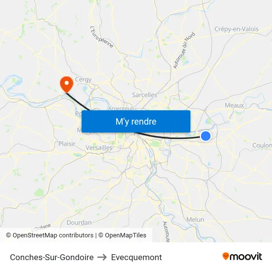 Conches-Sur-Gondoire to Evecquemont map