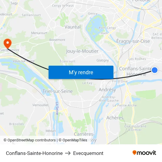Conflans-Sainte-Honorine to Evecquemont map