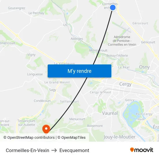 Cormeilles-En-Vexin to Evecquemont map