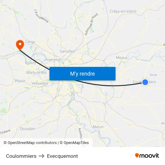 Coulommiers to Evecquemont map
