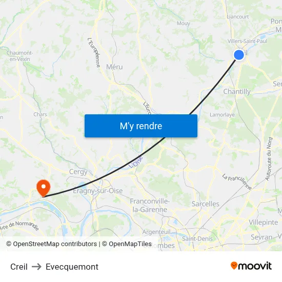 Creil to Evecquemont map